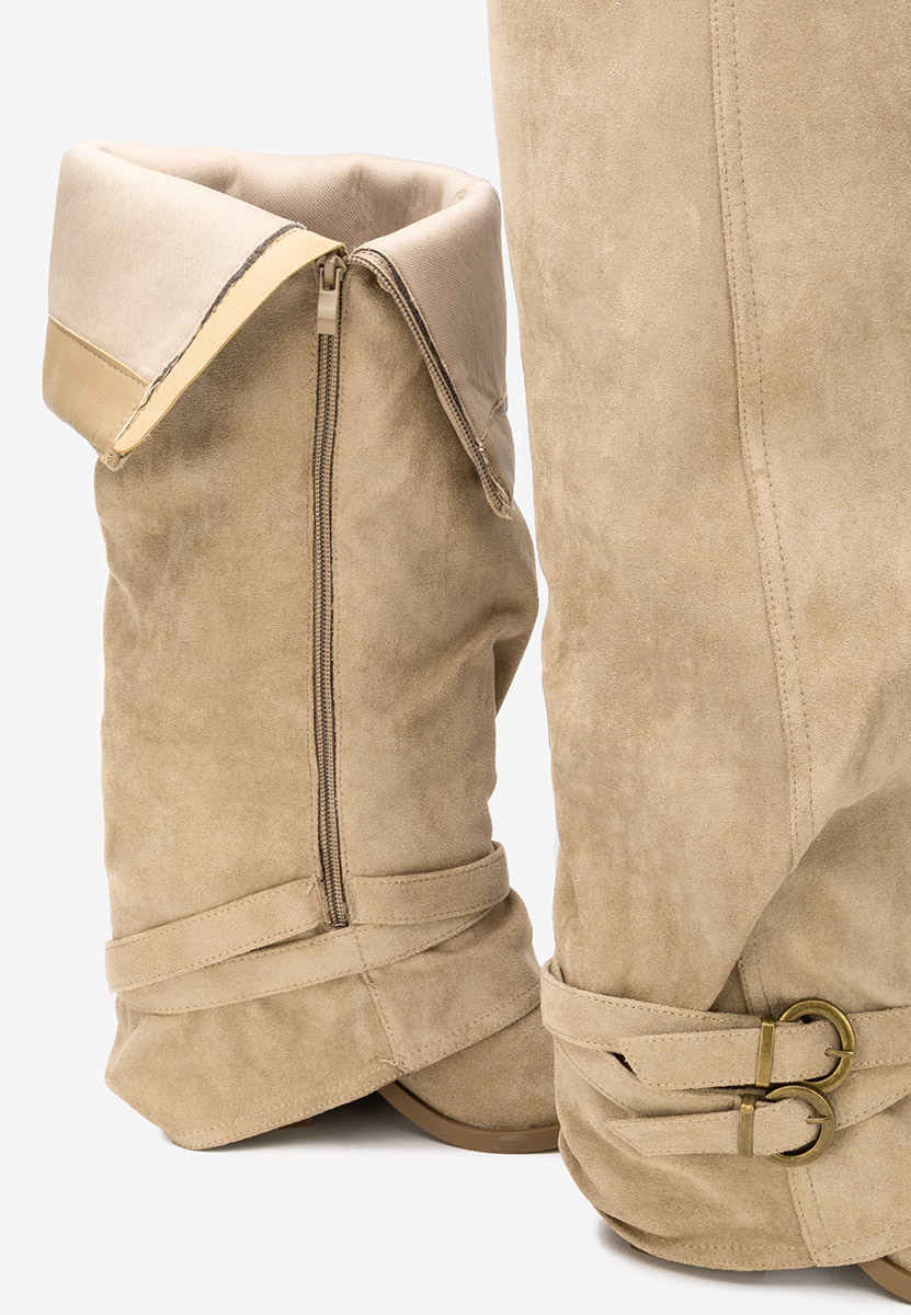 Khaki kozaki za kolano na słupku Vencilie