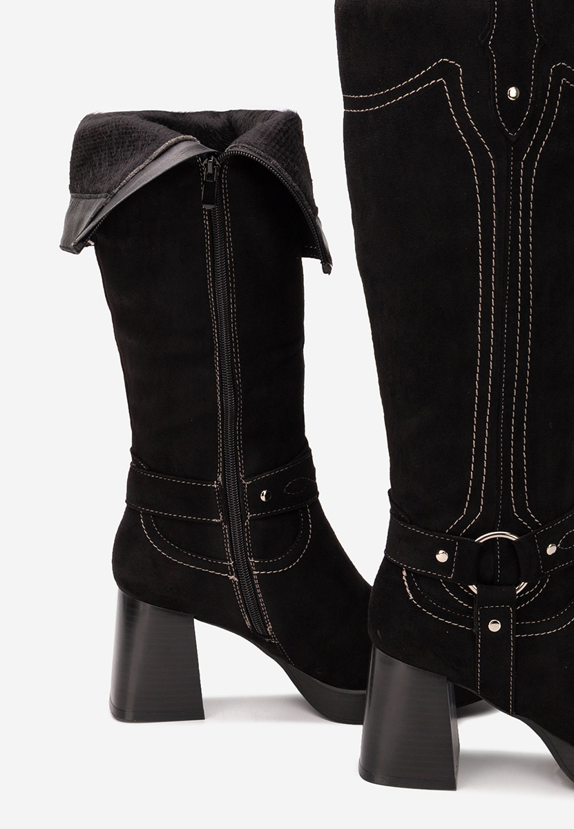 Czarne kozaki za kolano na słupku Lionia