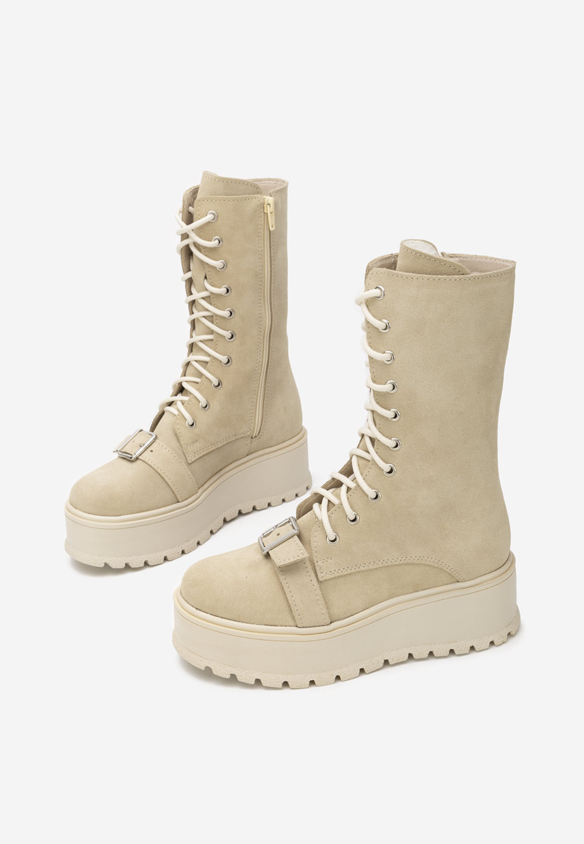 Beżowe botki damskie skórzane Sorelia