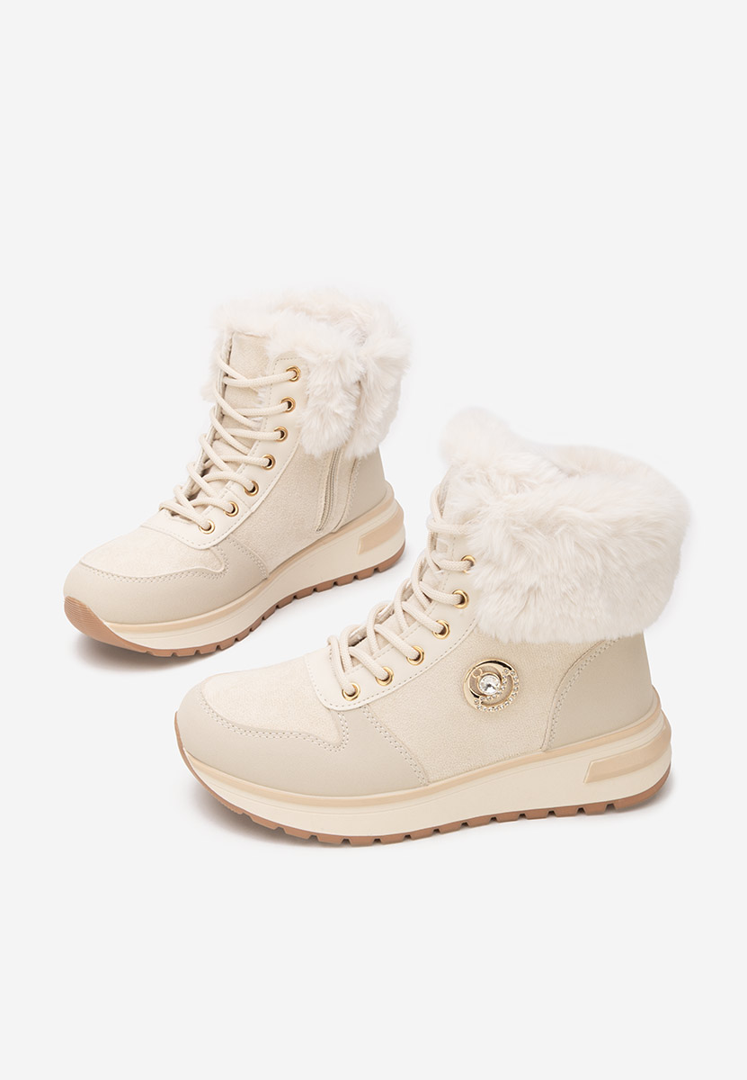 Beżowe zimowe sneakersy damskie Grisia