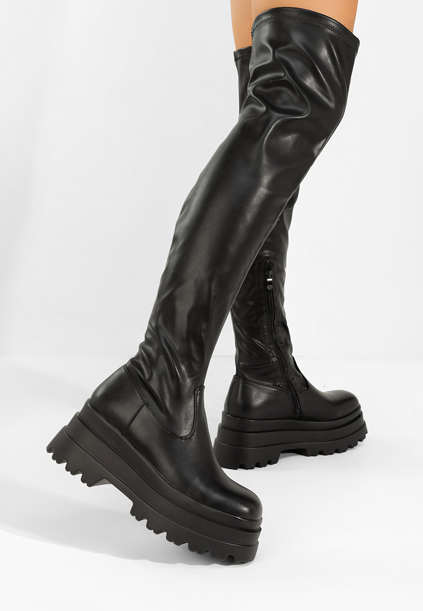 Czarne długie kozaki za kolano Melyna V2