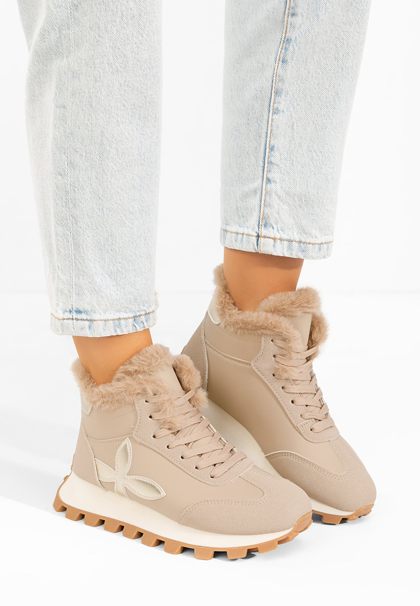 Khaki zimowe sneakersy damskie Ozia