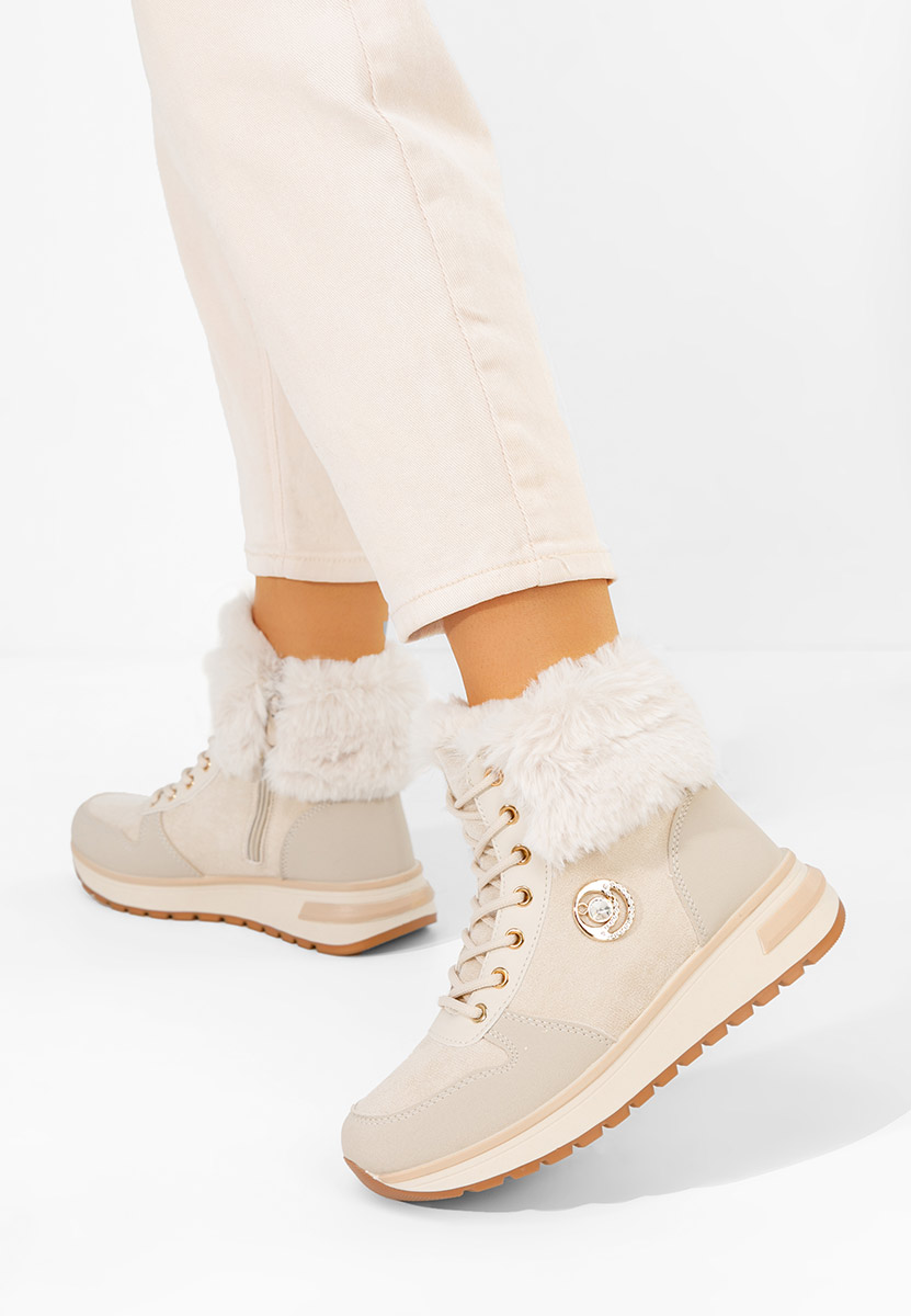 Beżowe zimowe sneakersy damskie Grisia