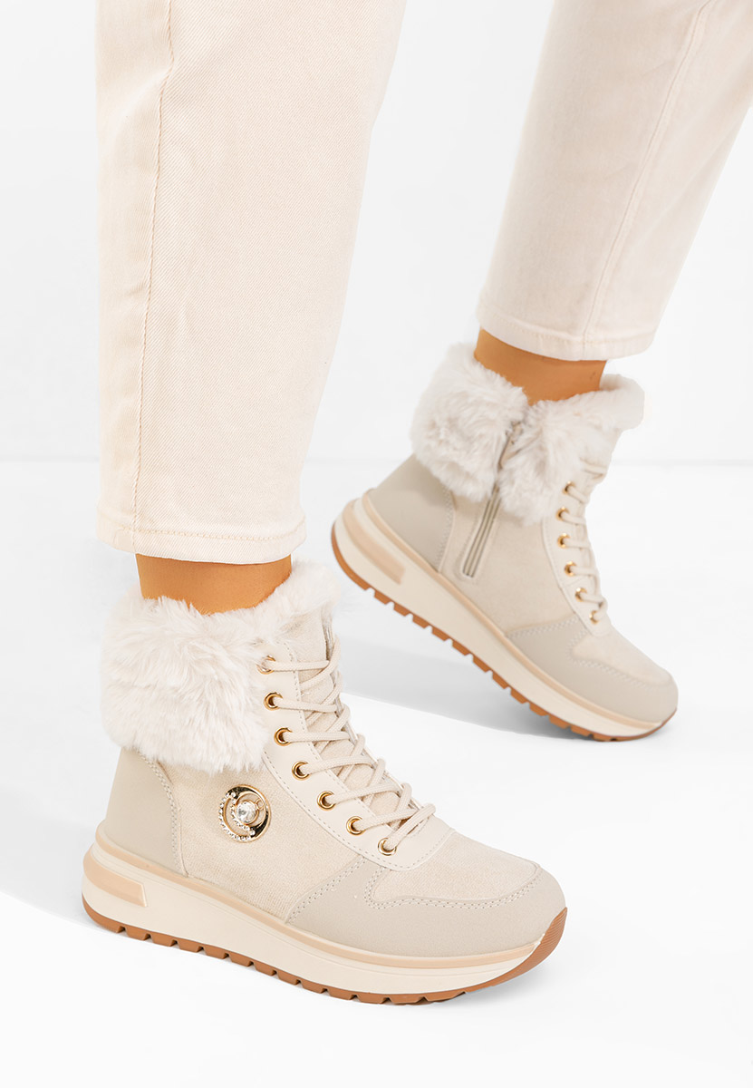 Beżowe zimowe sneakersy damskie Grisia