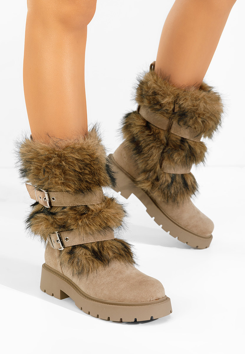 Khaki zimowe buty damskie Nelisia