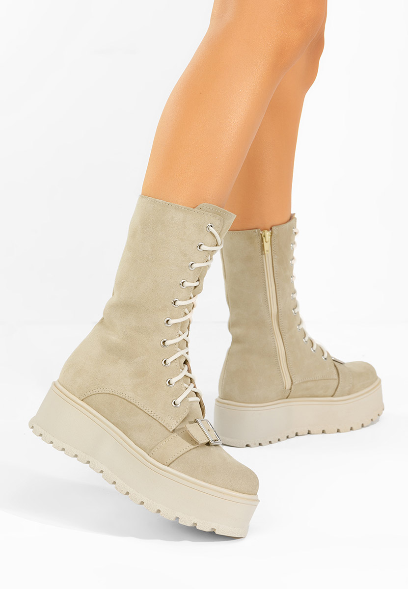 Beżowe botki damskie skórzane Sorelia