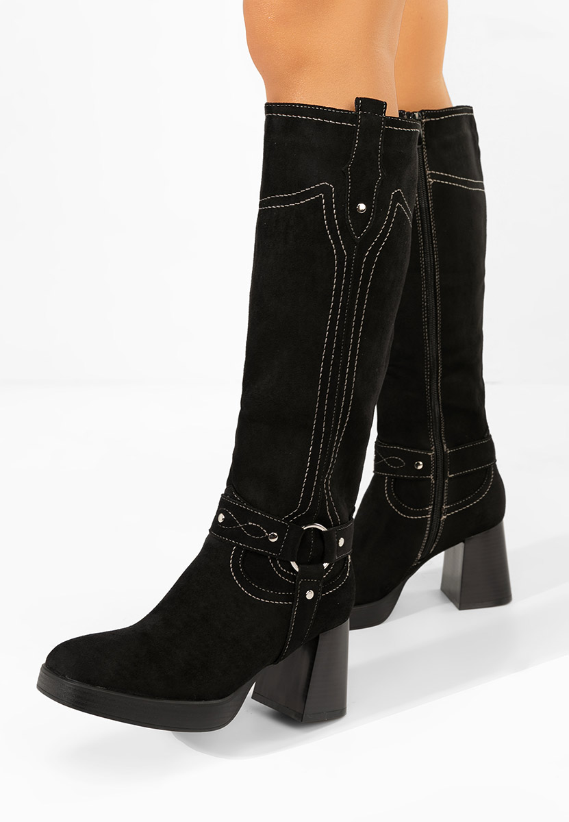 Czarne kozaki za kolano na słupku Lionia