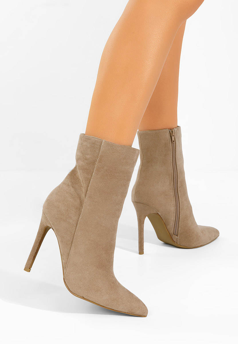 Khaki botki na szpilce Cendria