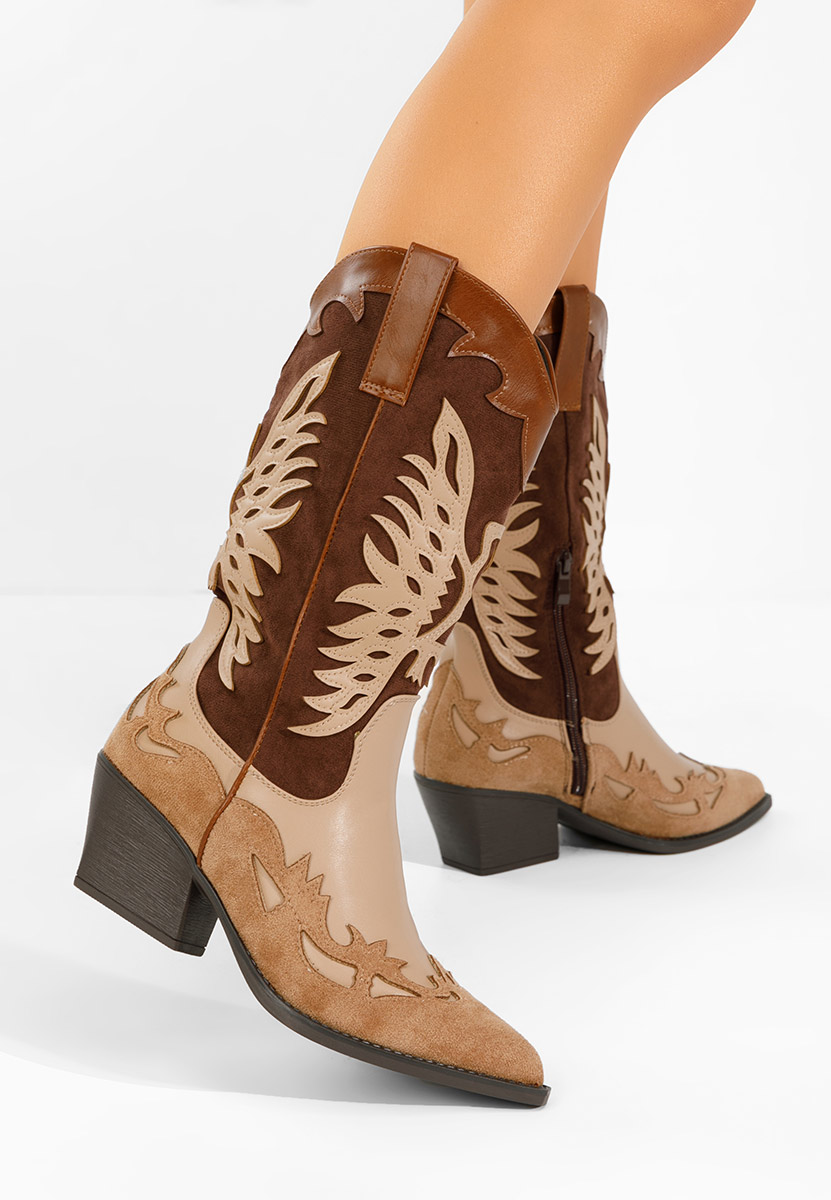 Brązowe kozaki kowbojki damskie Jasnira