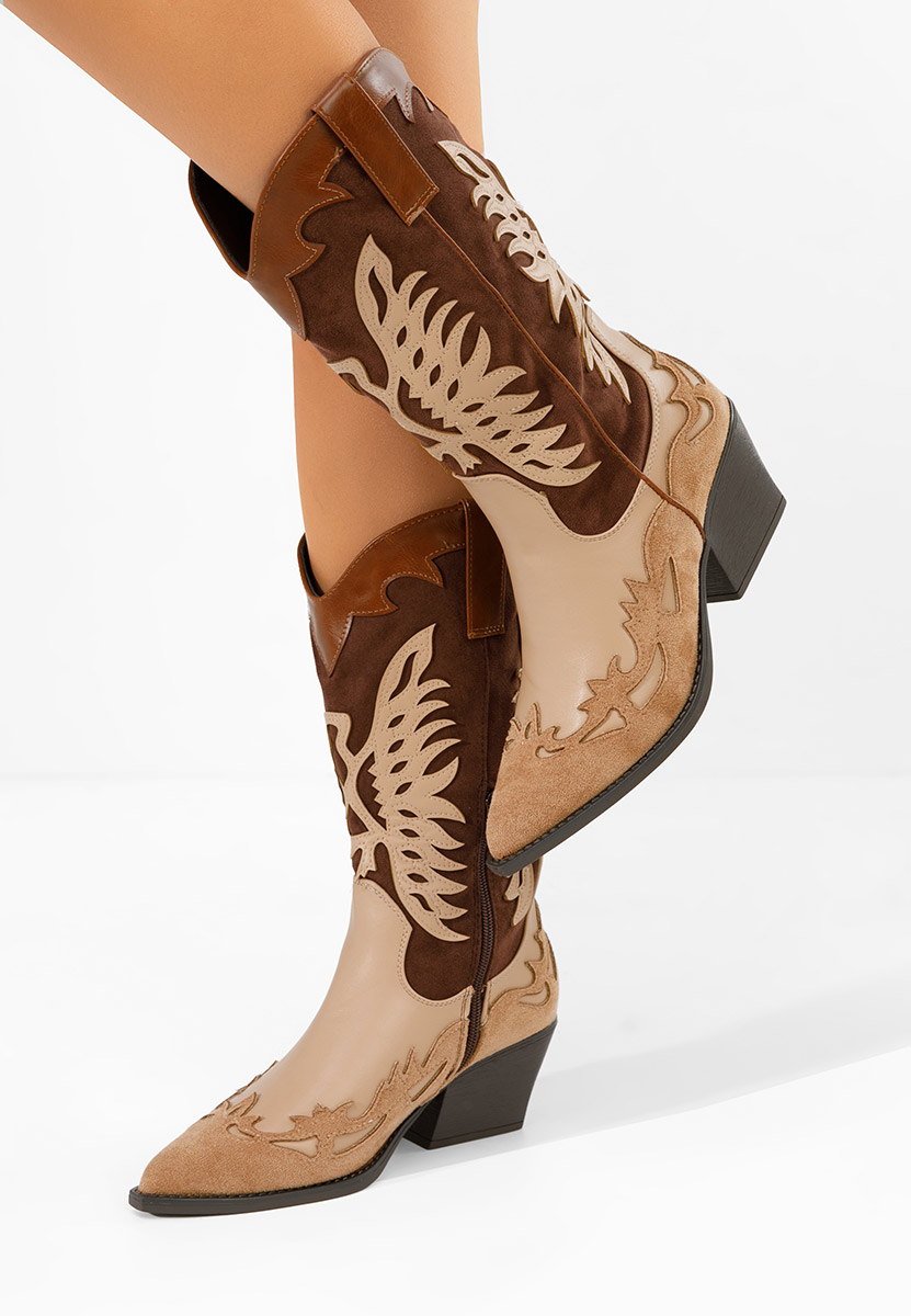 Brązowe kozaki kowbojki damskie Jasnira