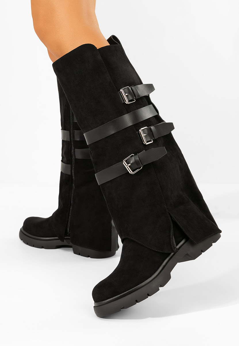 Czarne kozaki płaskie Rovira