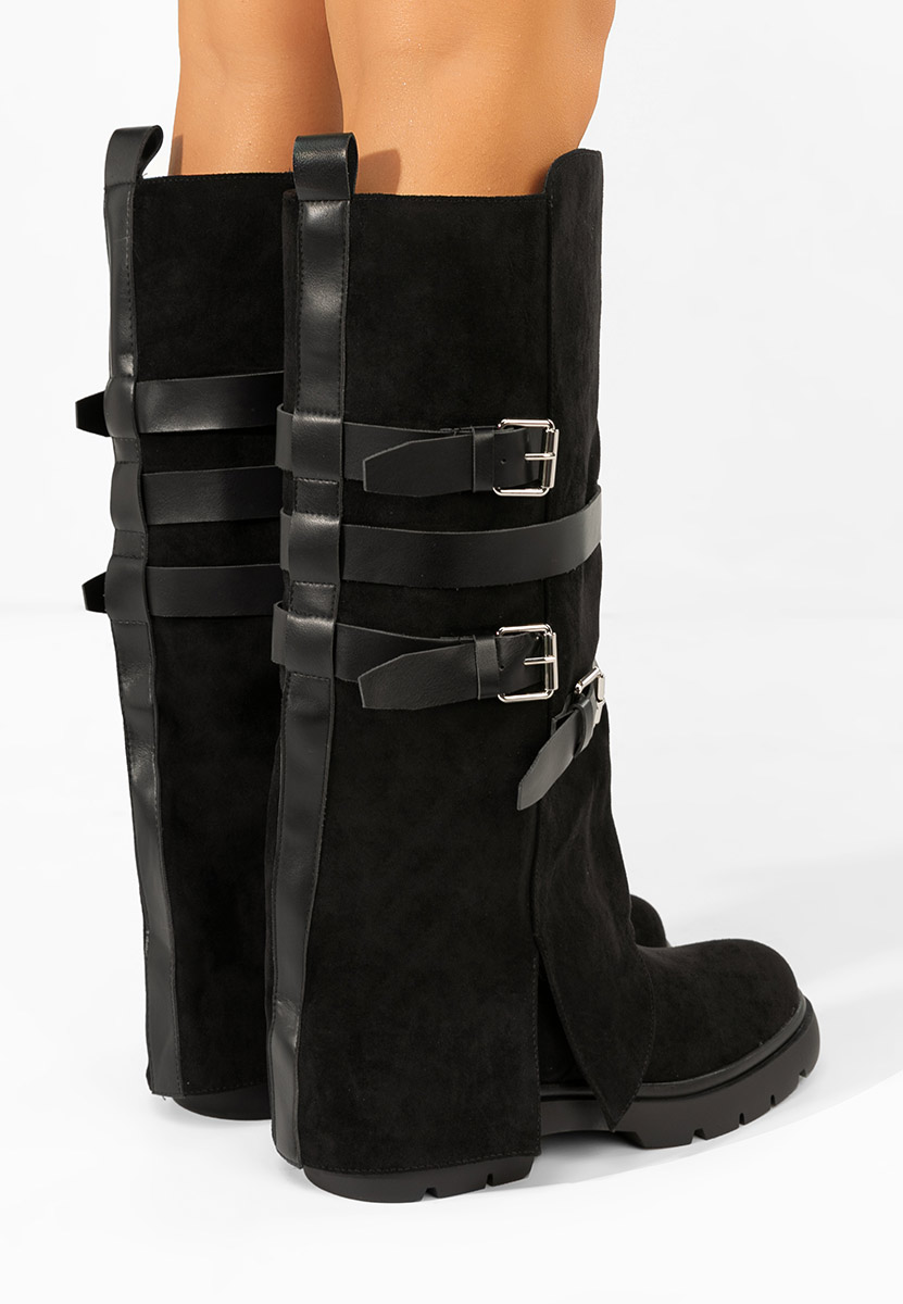 Czarne kozaki płaskie Rovira