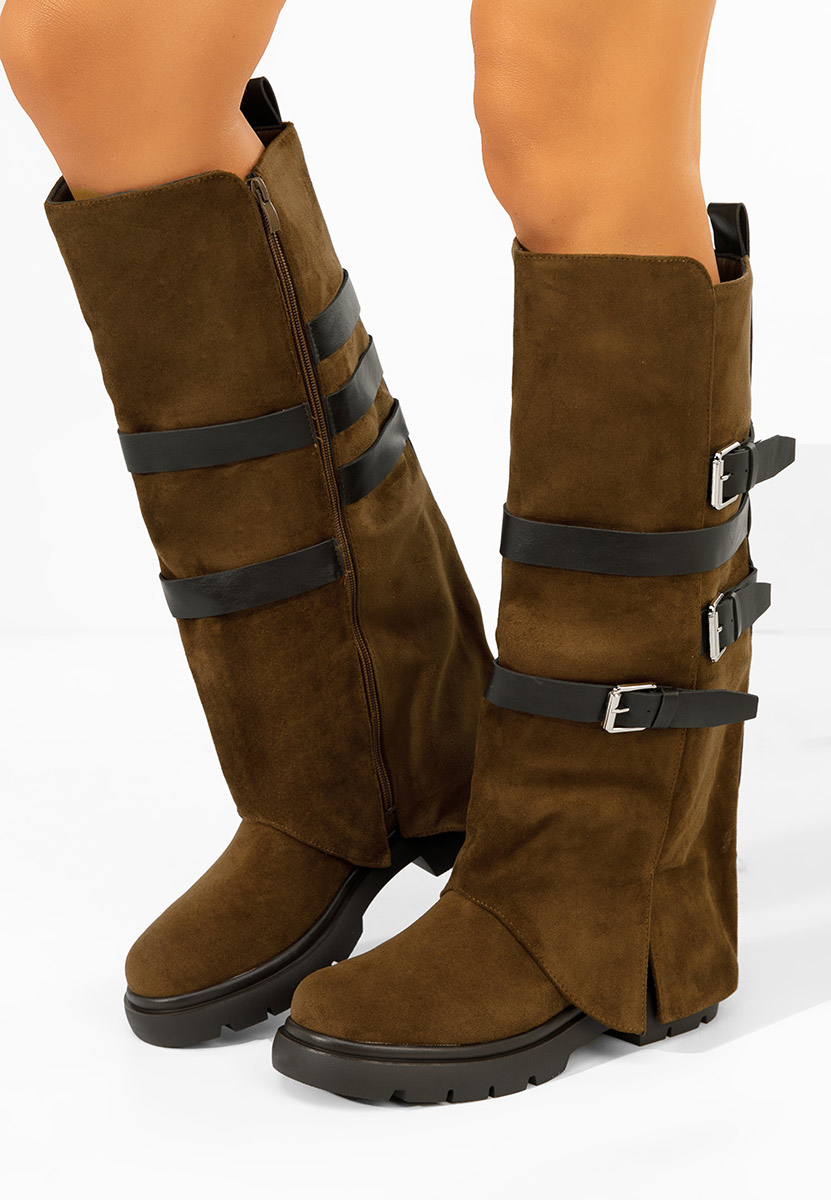 Brązowe kozaki płaskie Rovira