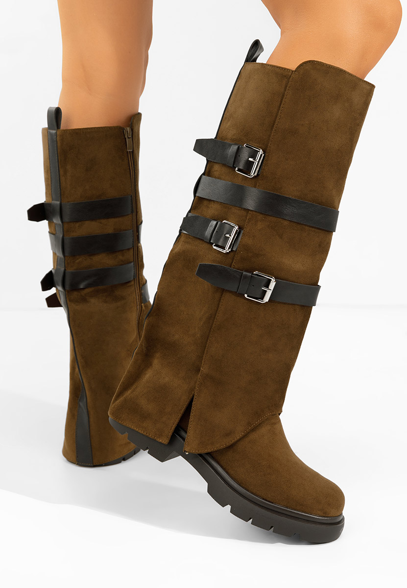 Brązowe kozaki płaskie Rovira