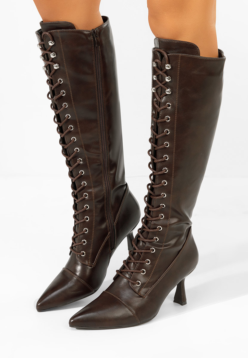 Brązowe kozaki na szpilce Ulmira