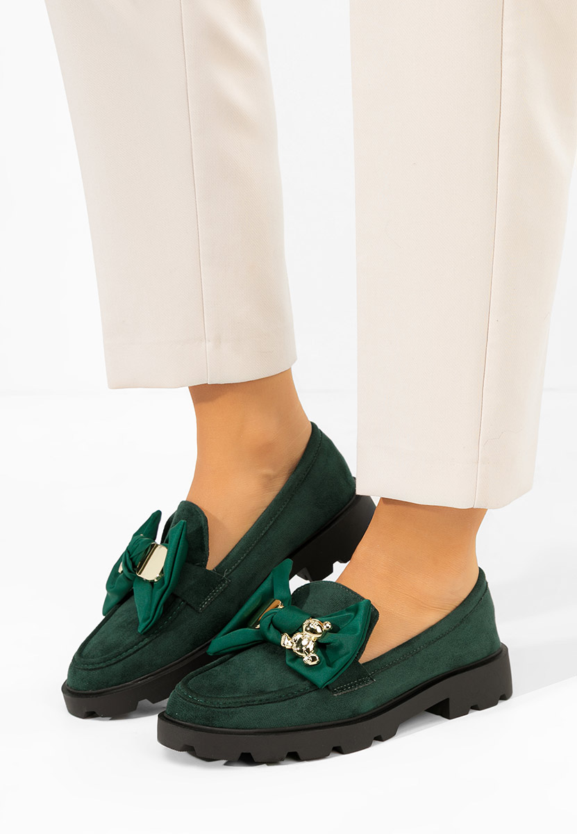 Zielone mokasyny na grubej podeszwie Desana