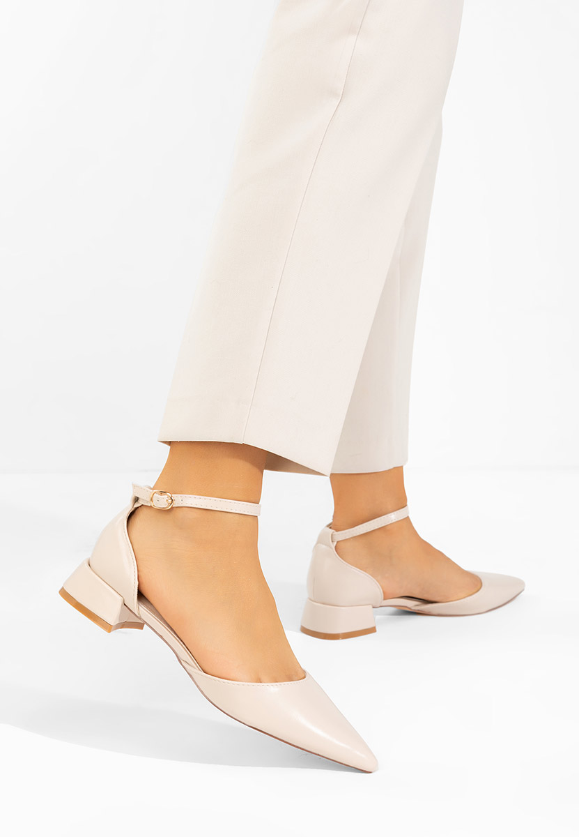 Beżowe czółenka na słupku Rubenia V2