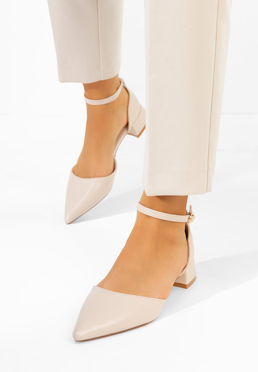 Beżowe czółenka na słupku Rubenia V2