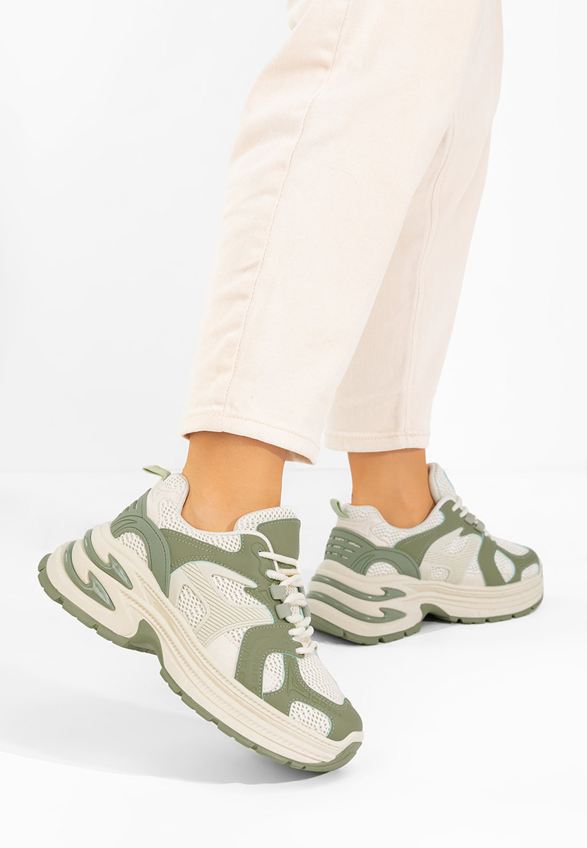 Zielone sneakersy na koturnie Alfredia