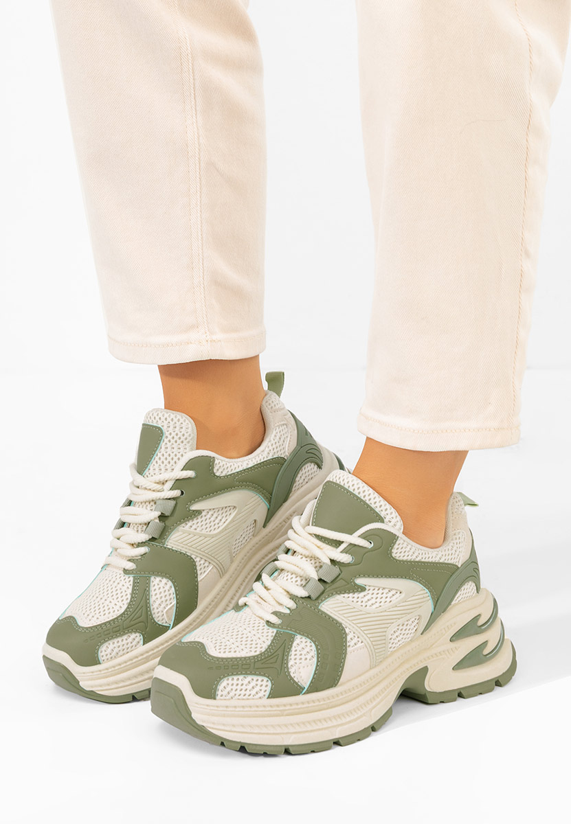 Zielone sneakersy na koturnie Alfredia