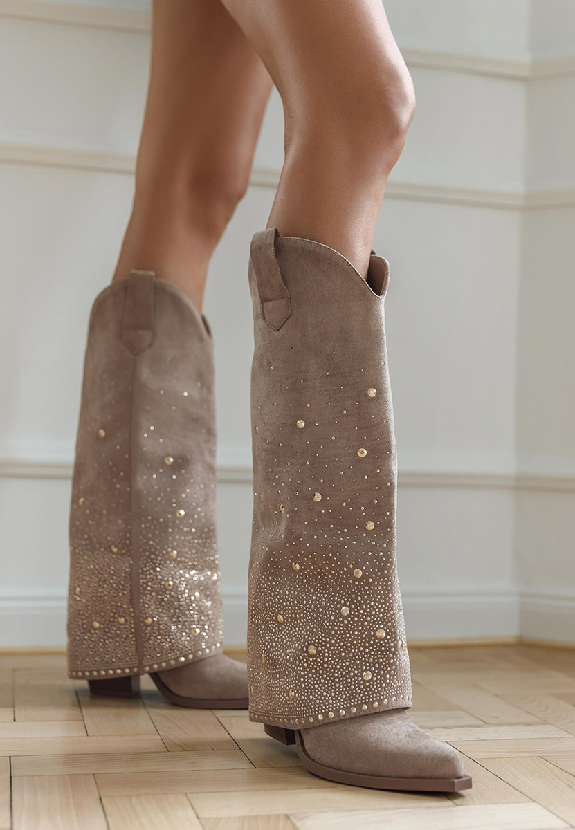 Khaki kozaki na słupku Millie