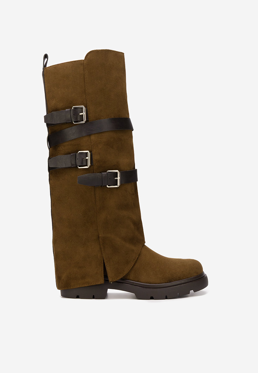 Brązowe kozaki płaskie Rovira