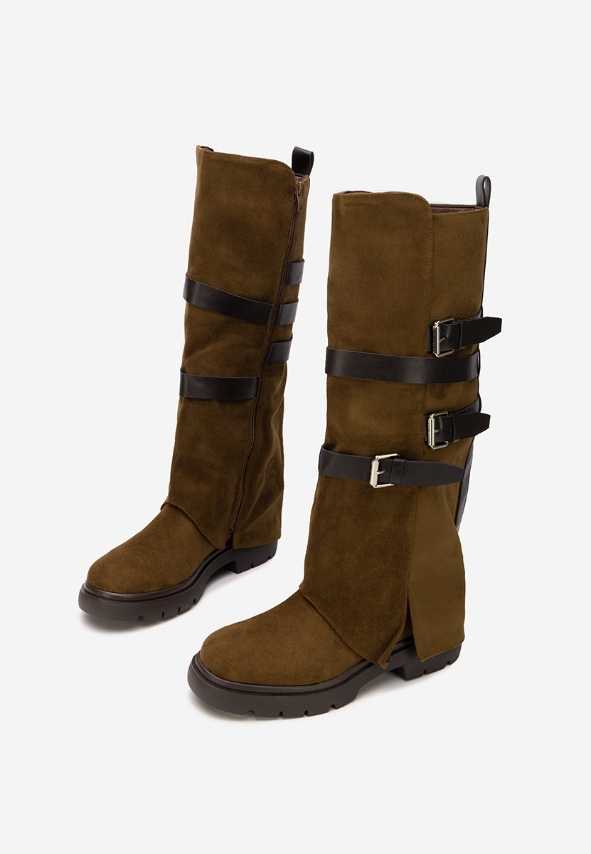 Brązowe kozaki płaskie Rovira