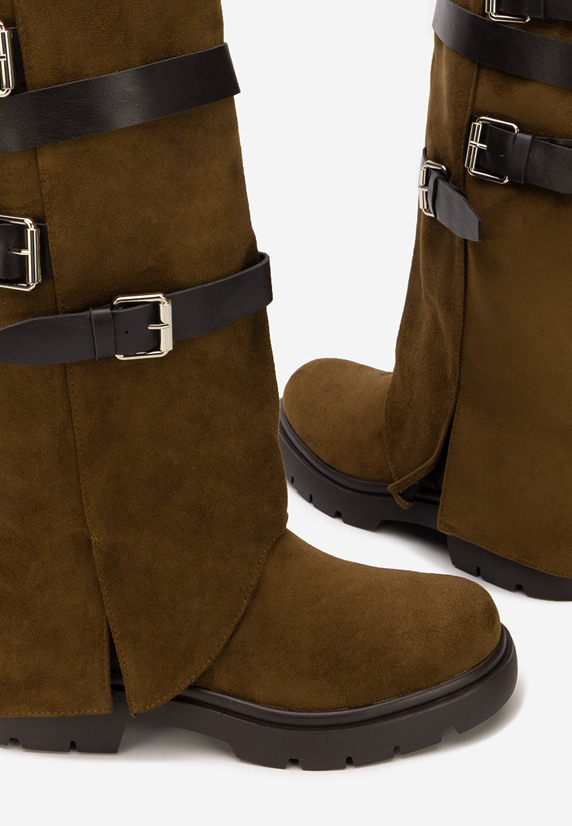 Brązowe kozaki płaskie Rovira