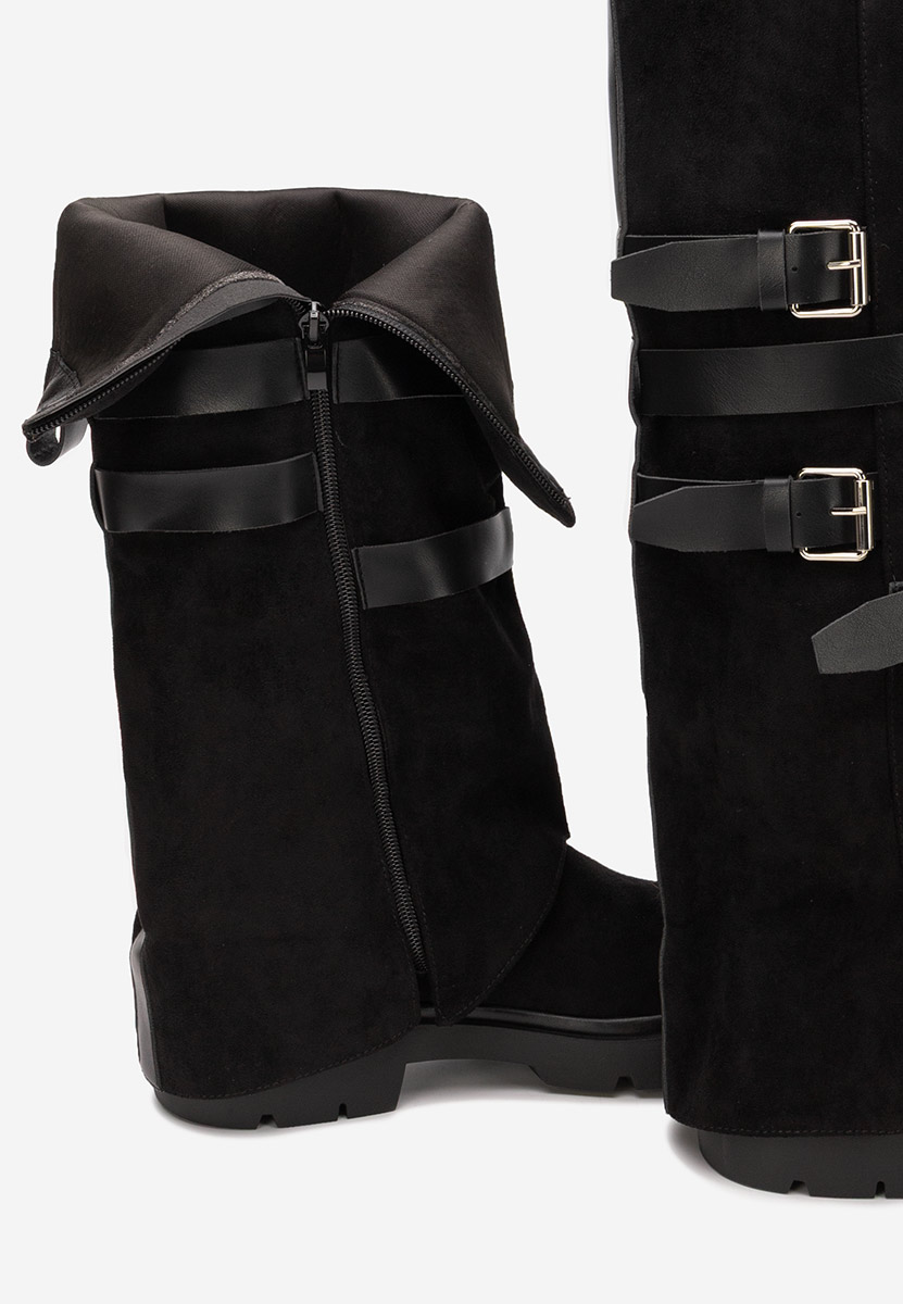 Czarne kozaki płaskie Rovira