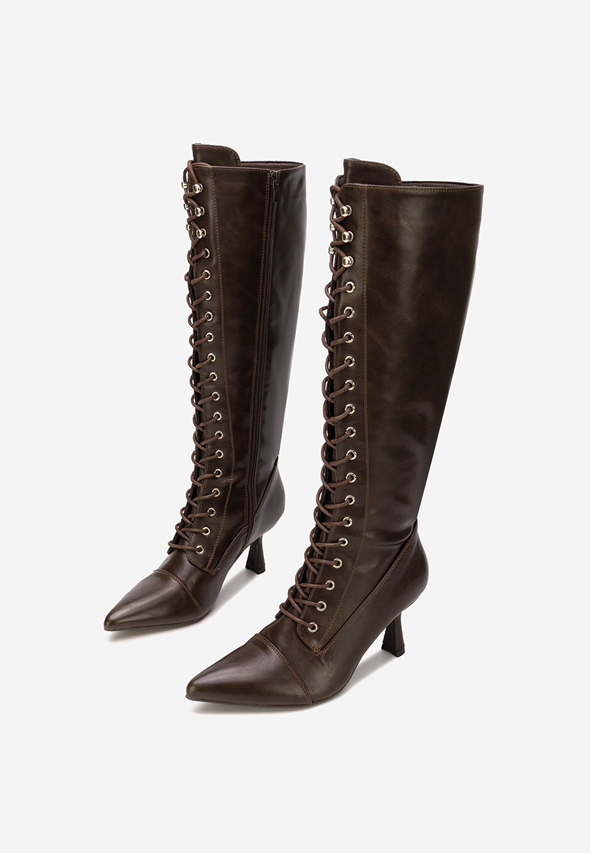 Brązowe kozaki na szpilce Ulmira