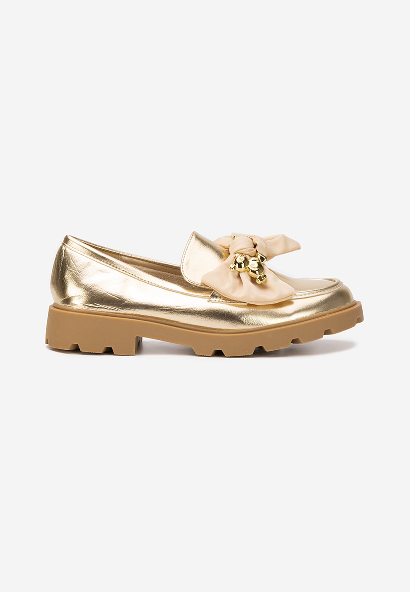 Złote mokasyny na grubej podeszwie Desana