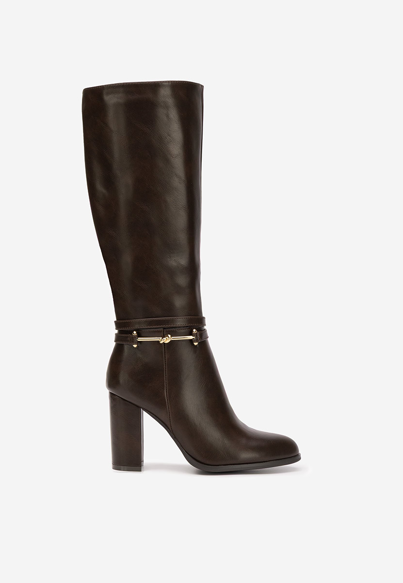 Brązowe kozaki na słupku Dresara