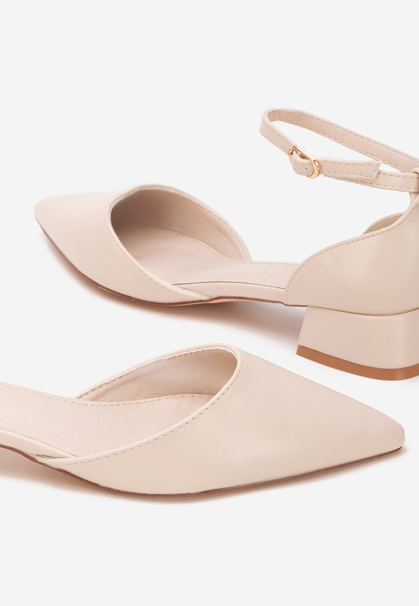 Beżowe czółenka na słupku Rubenia V2