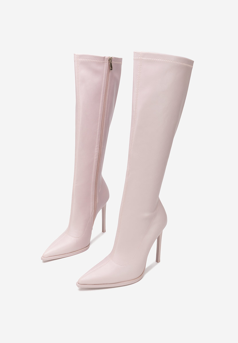 Fioletowe kozaki za kolano na szpilce Larisia