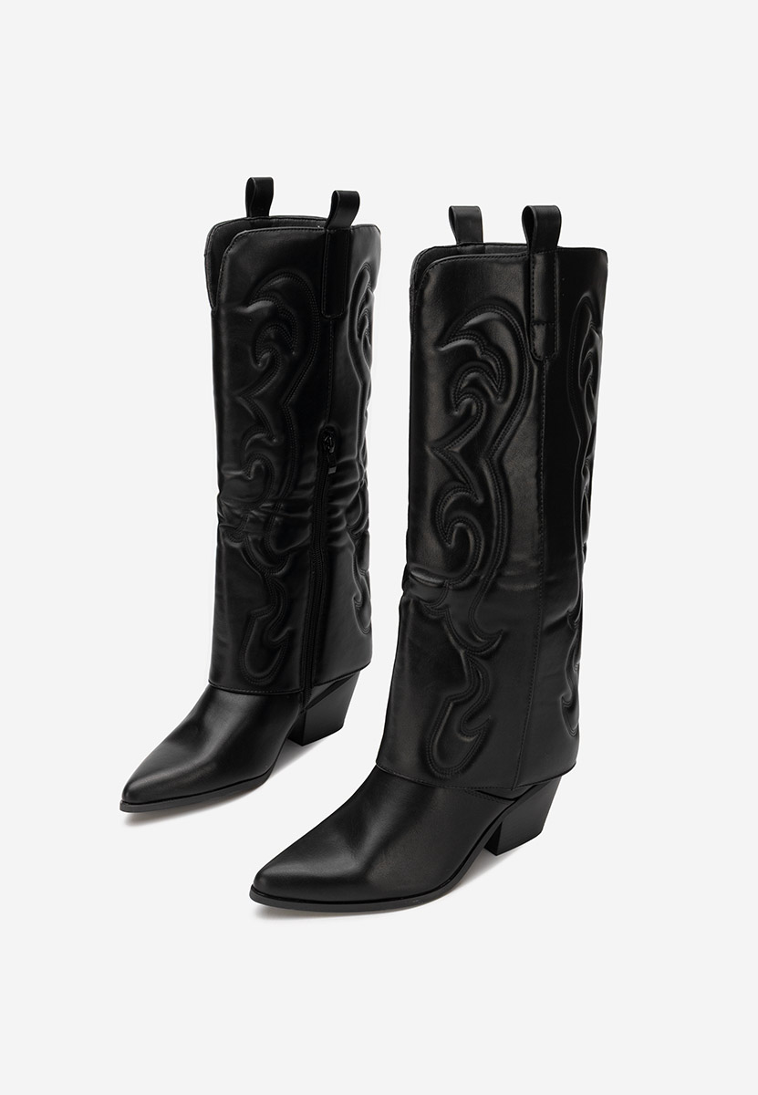 Czarne kozaki kowbojki damskie Mioana