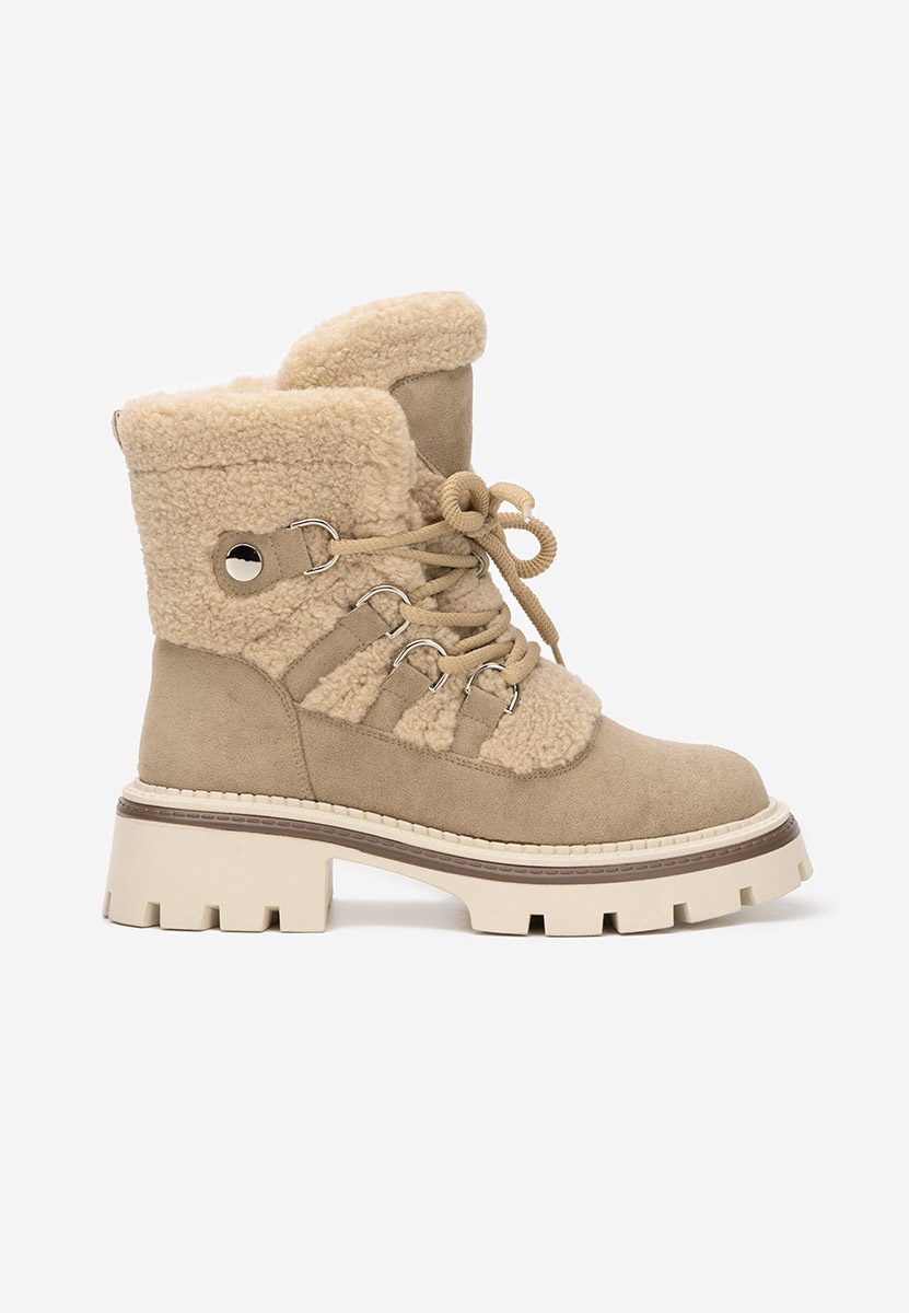 Khaki botki damskie ocieplane Kalindra