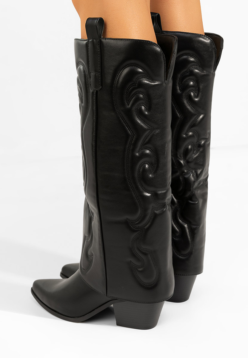 Czarne kozaki kowbojki damskie Mioana