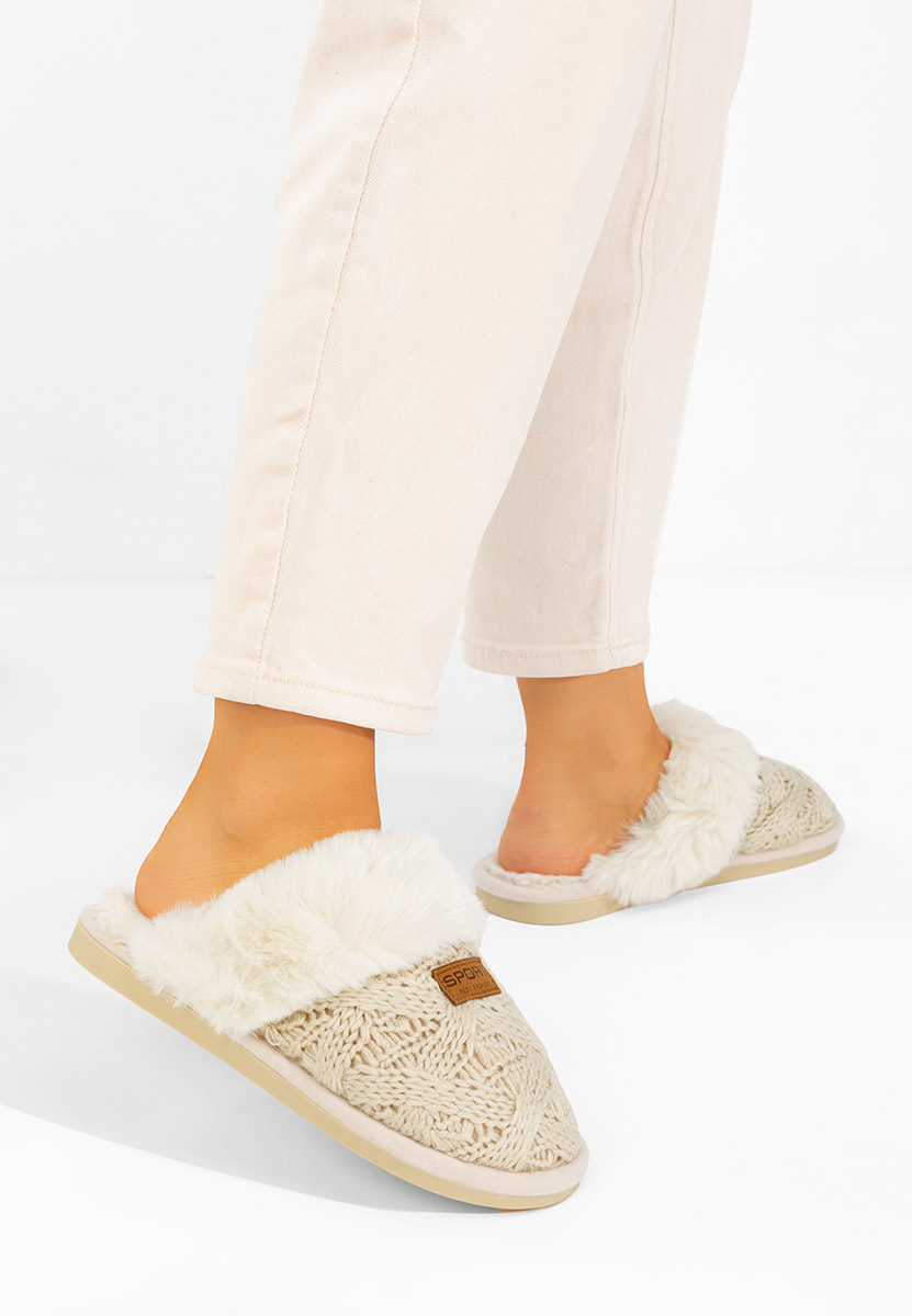 Beżowe kapcie z futerkiem Ginesa