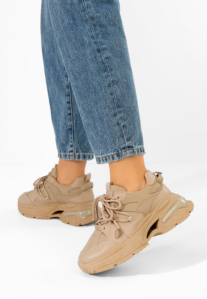 Khaki sneakersy na platformie Elpida