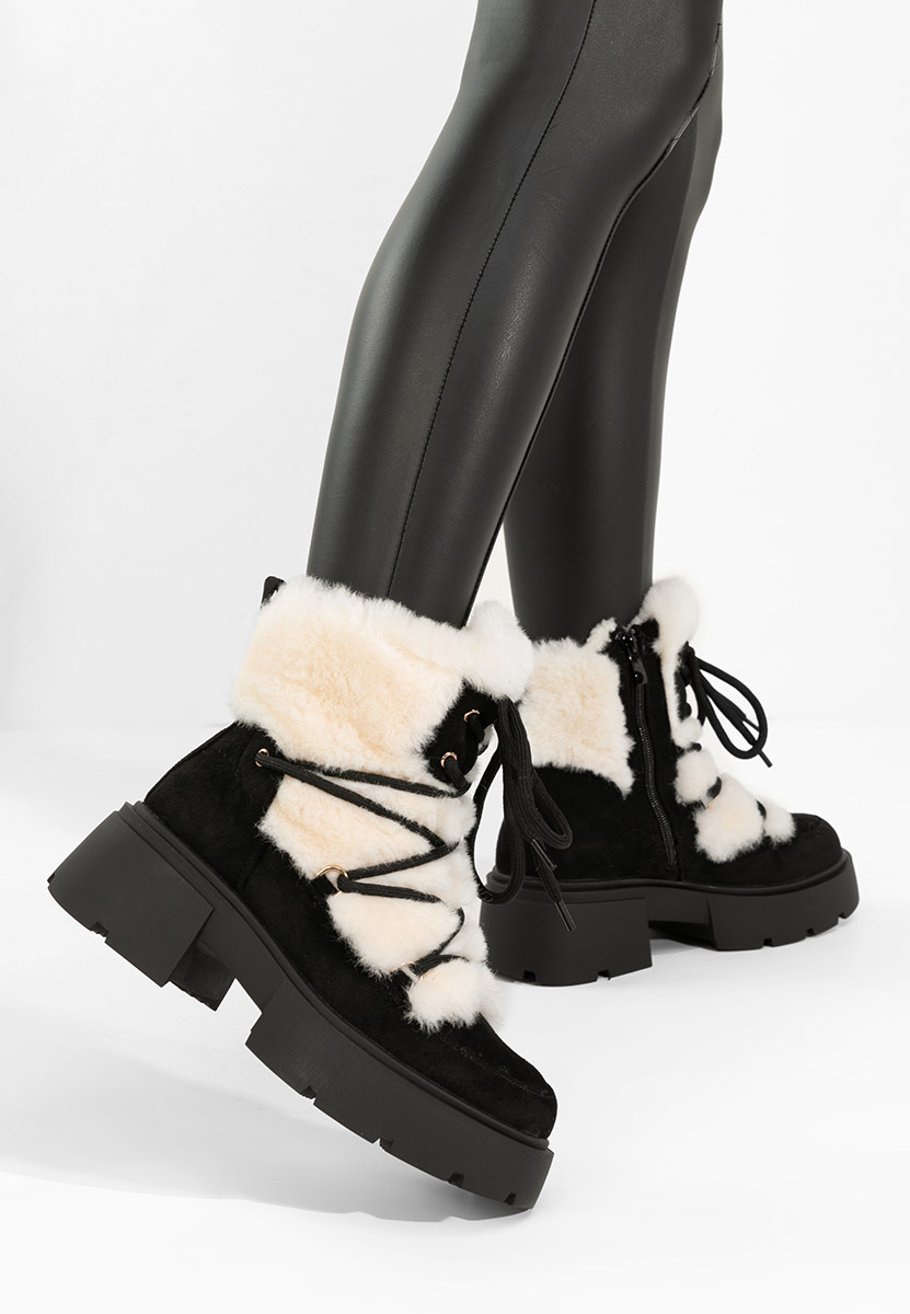 Czarne botki damskie ocieplane Aslyn