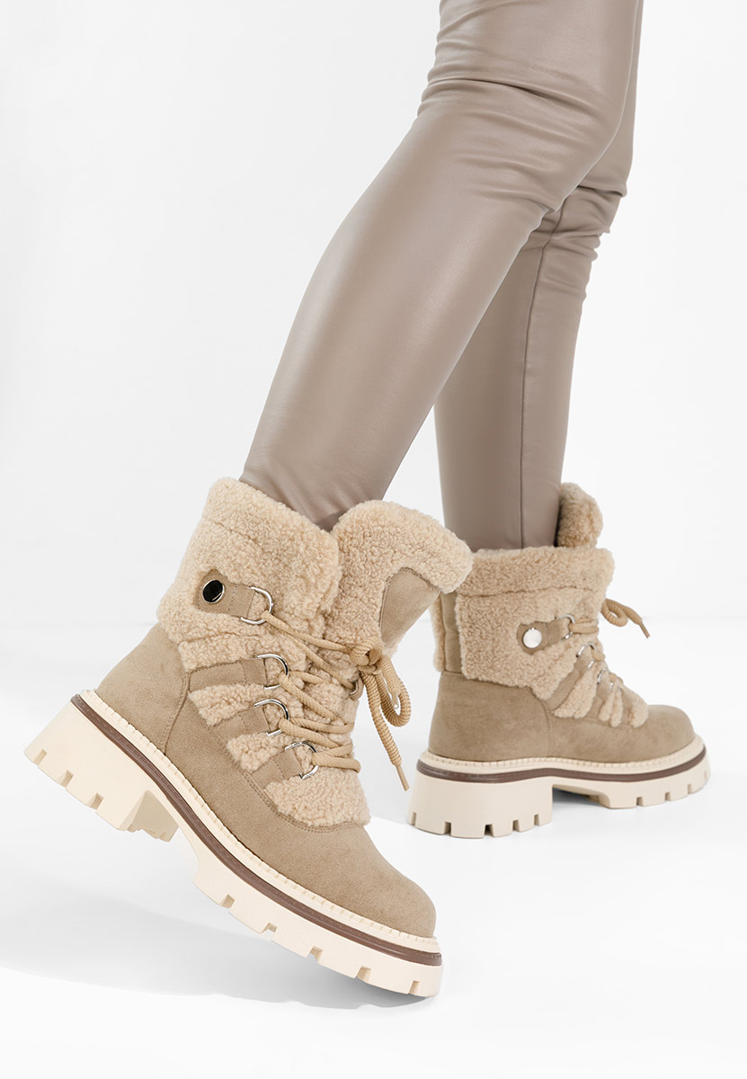 Khaki botki damskie ocieplane Kalindra