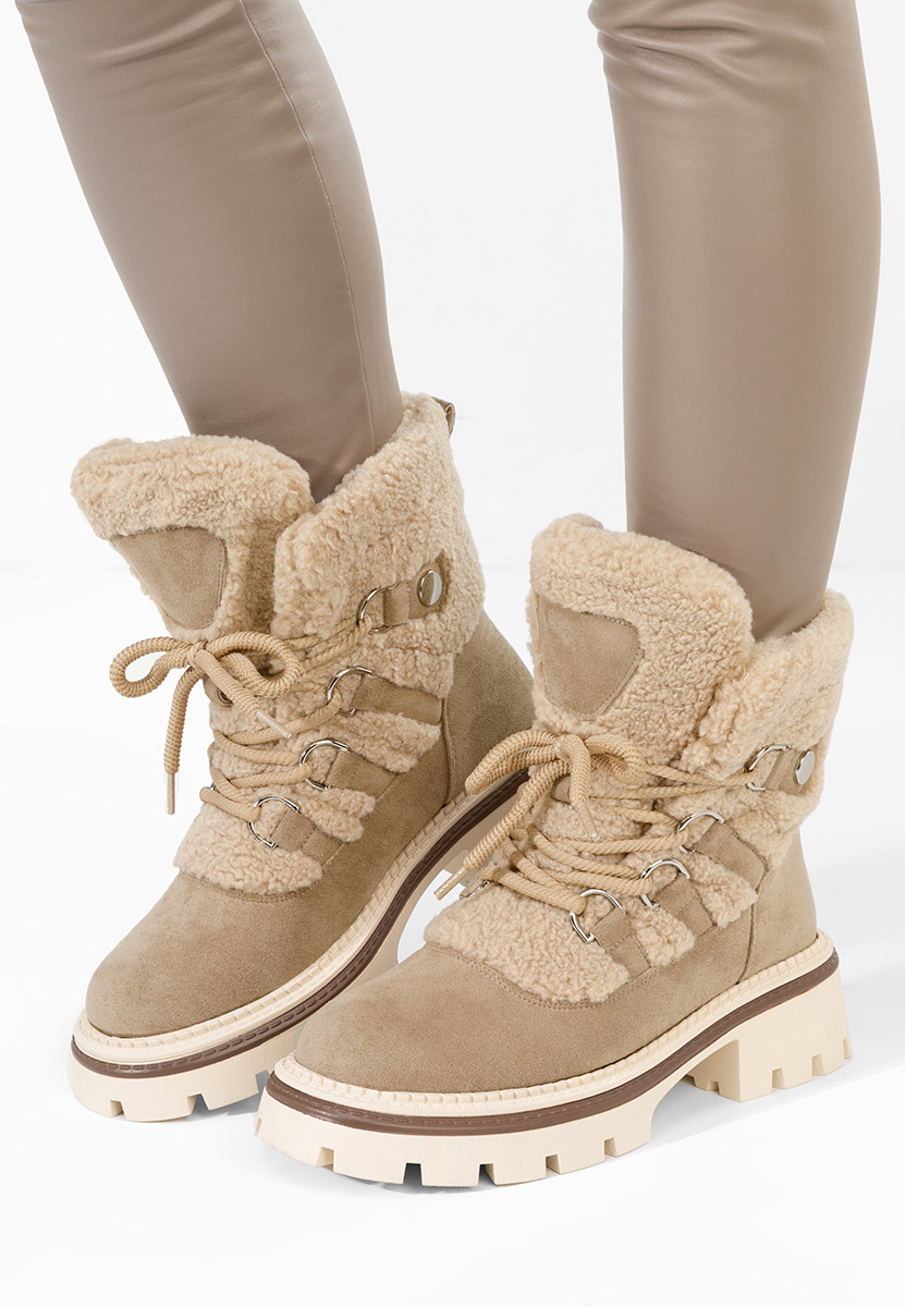 Khaki botki damskie ocieplane Kalindra