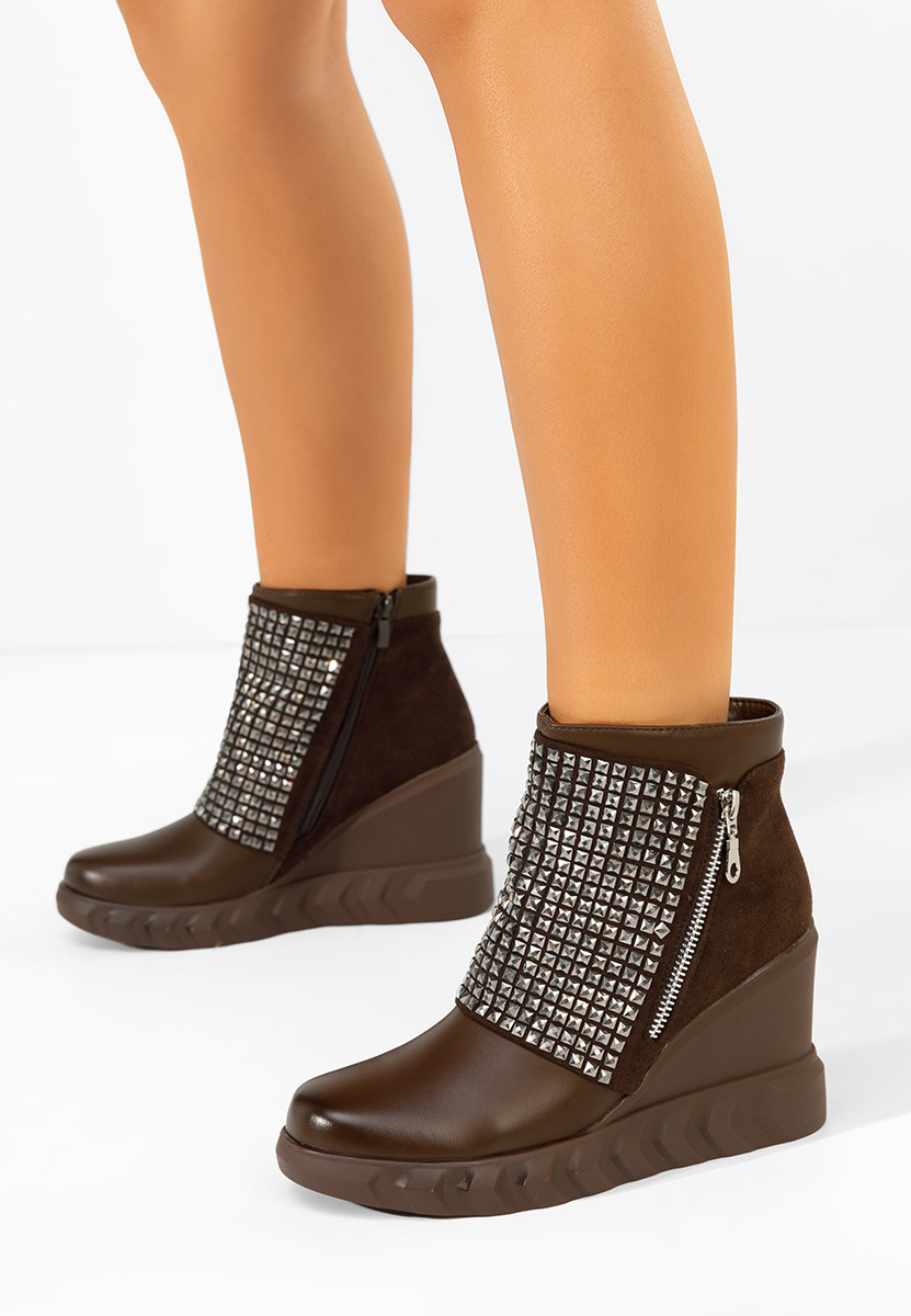 Brązowe botki na koturnie Ismelora