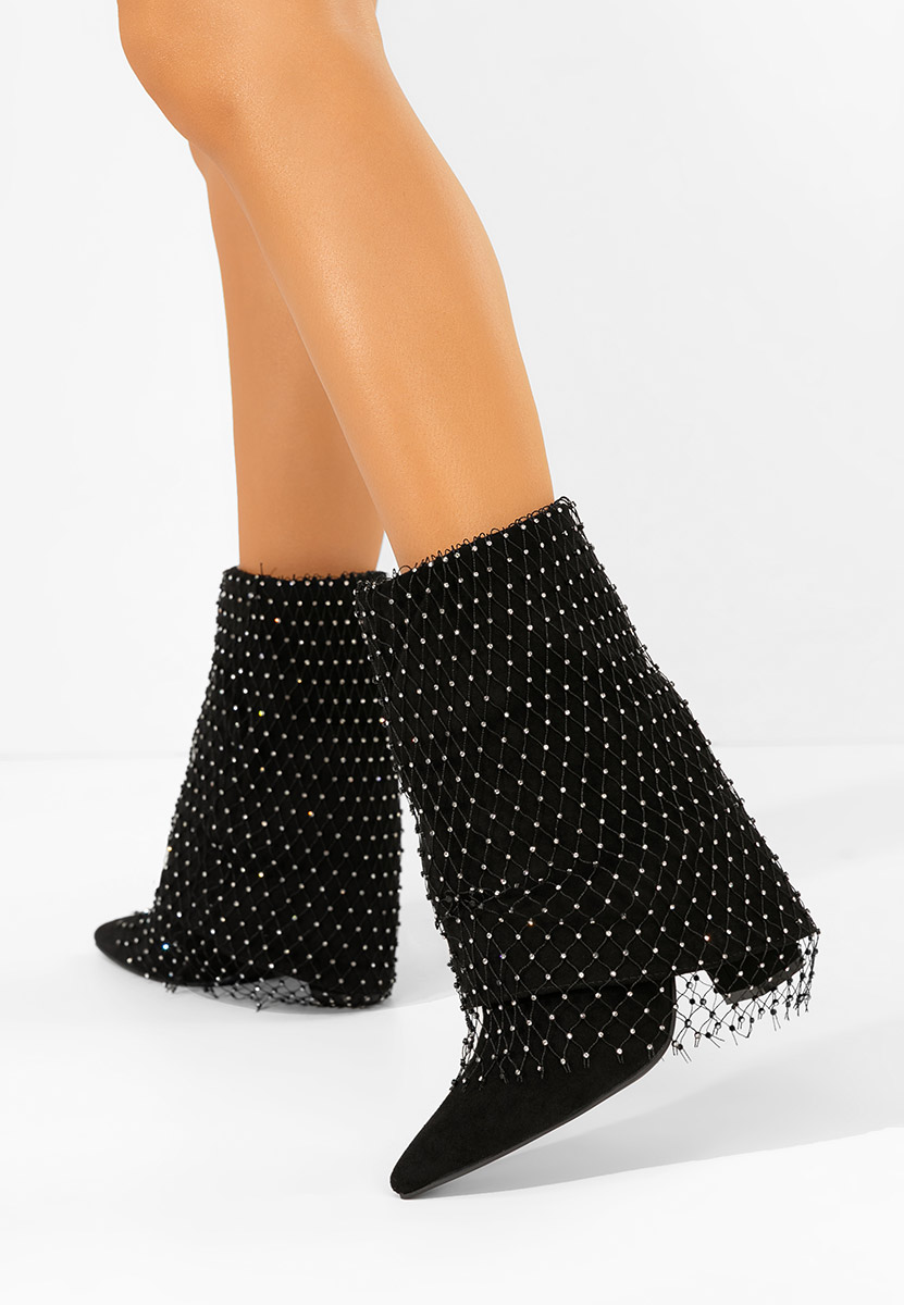 Czarne botki na słupku Almaria