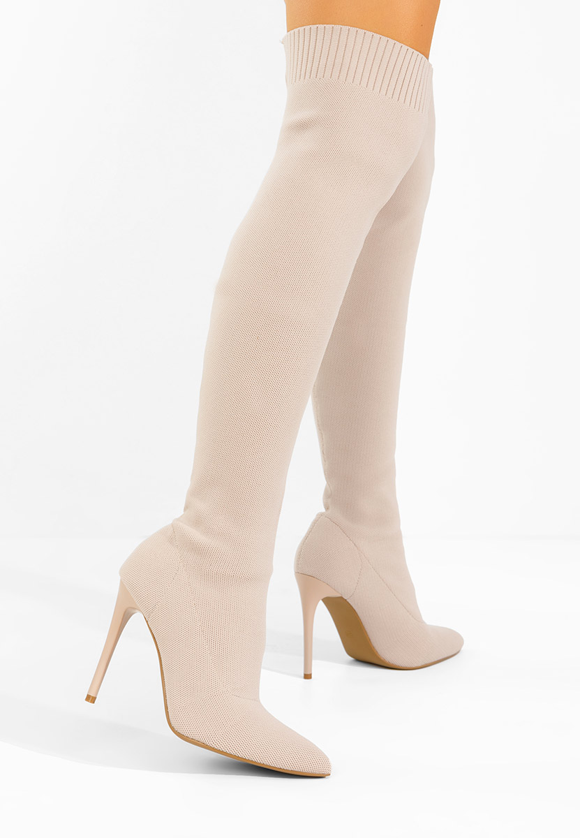 Beżowe długie kozaki za kolano Shanicea
