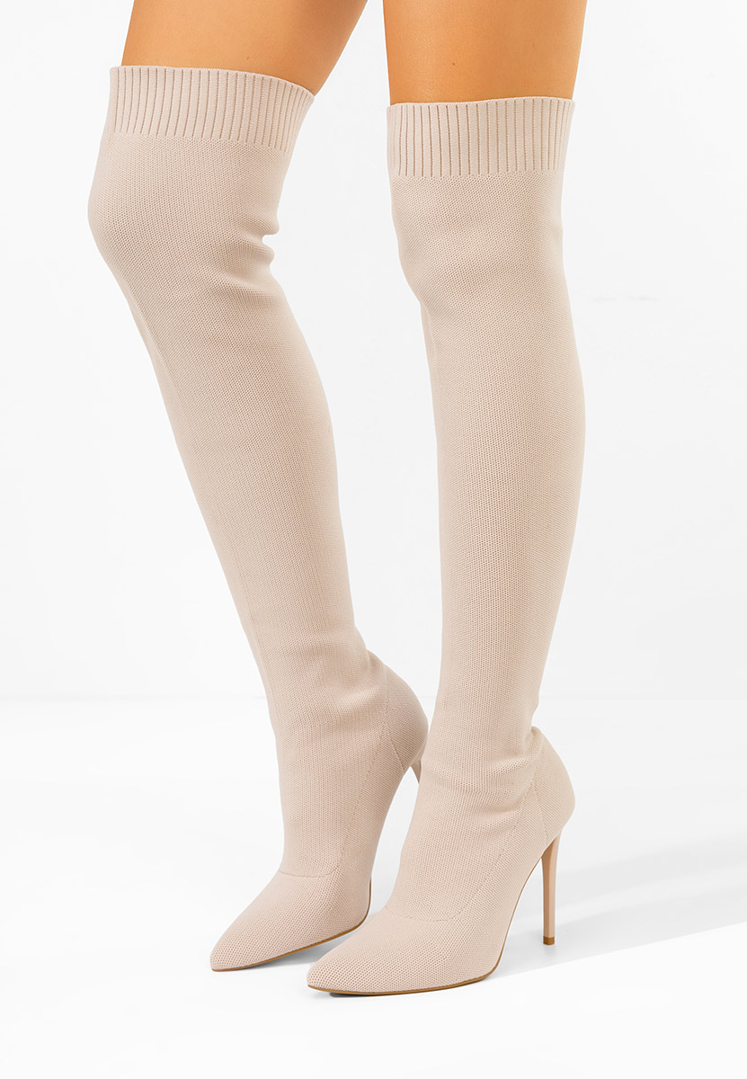 Beżowe długie kozaki za kolano Shanicea