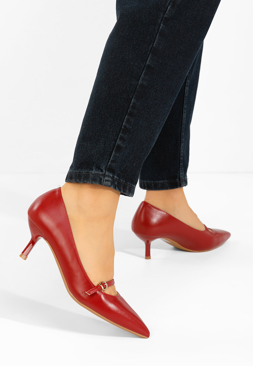 Czerwone szpilki na niskim obcasie Rilora