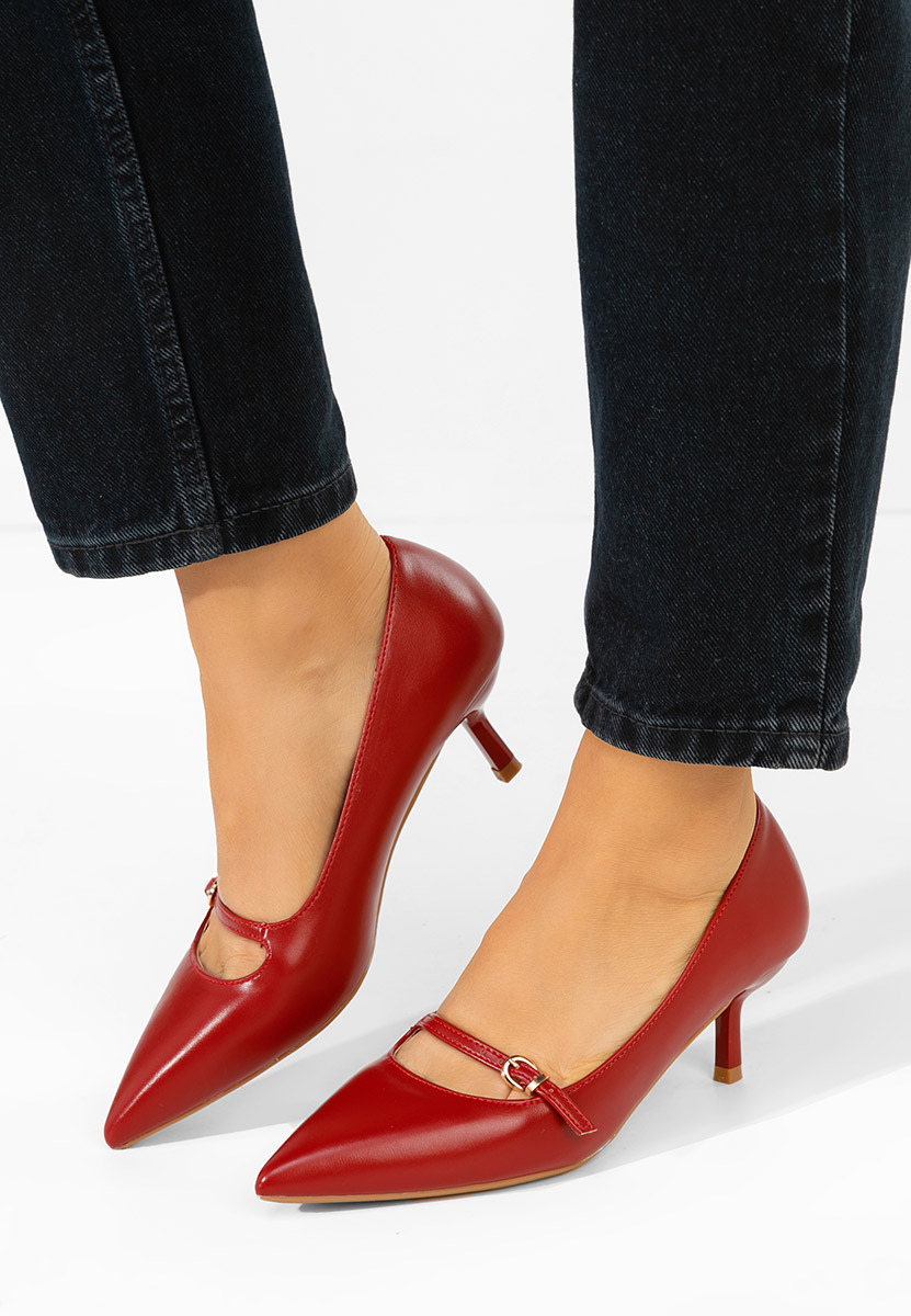Czerwone szpilki na niskim obcasie Rilora
