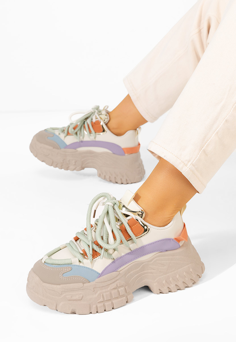 Khaki sneakersy na koturnie Elvora