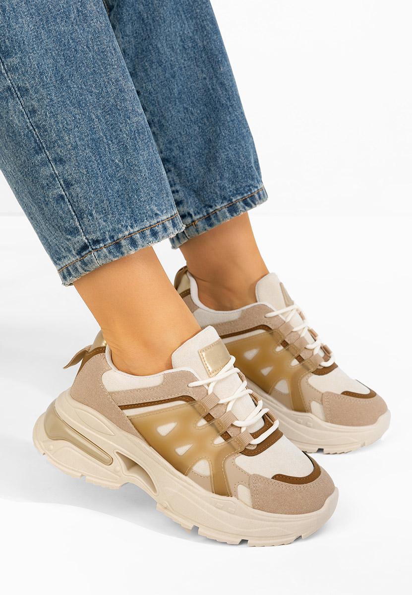 Khaki sneakersy na koturnie Alverisa